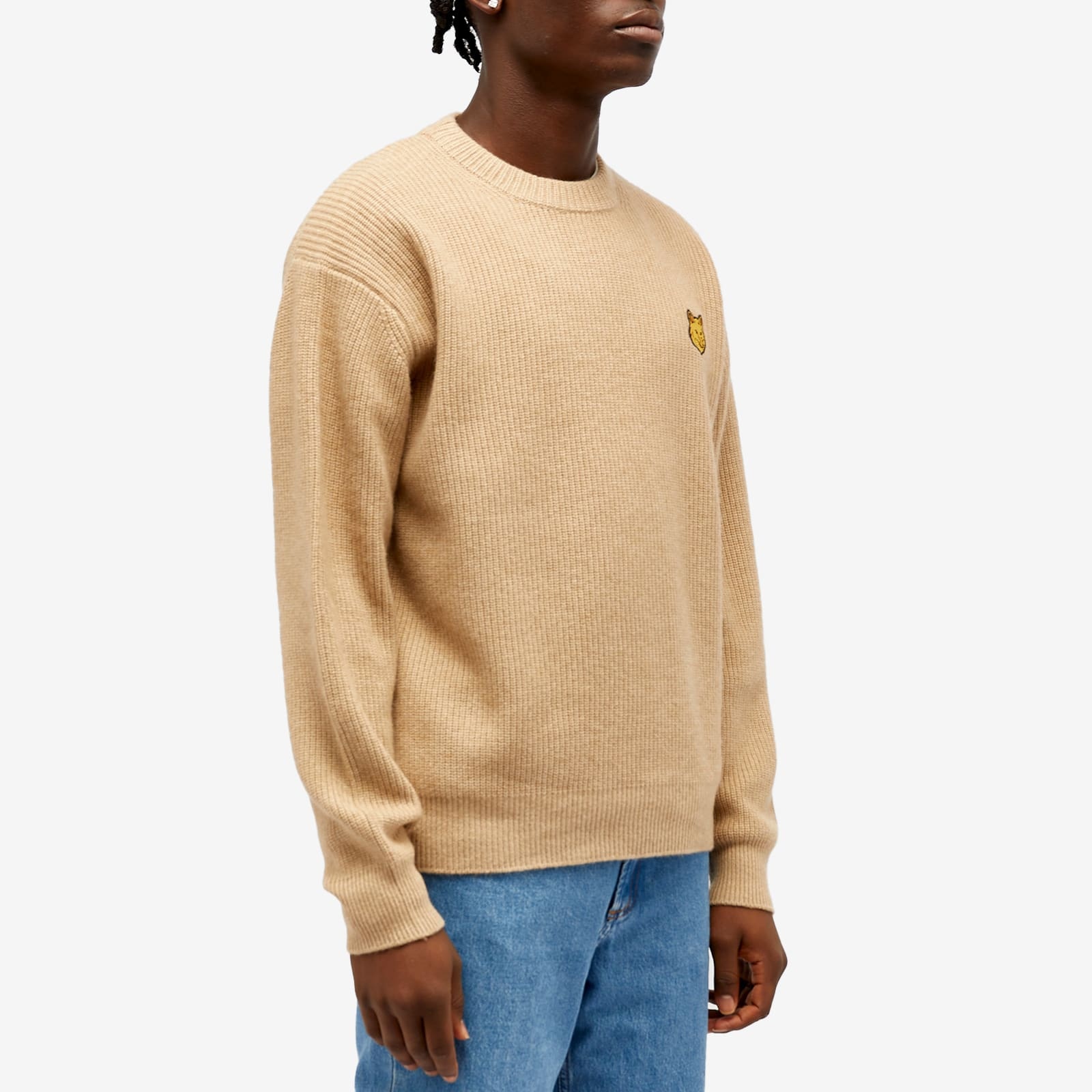 Maison Kitsune Tonal Fox Head Patch Ribbed Crew Knit - 2