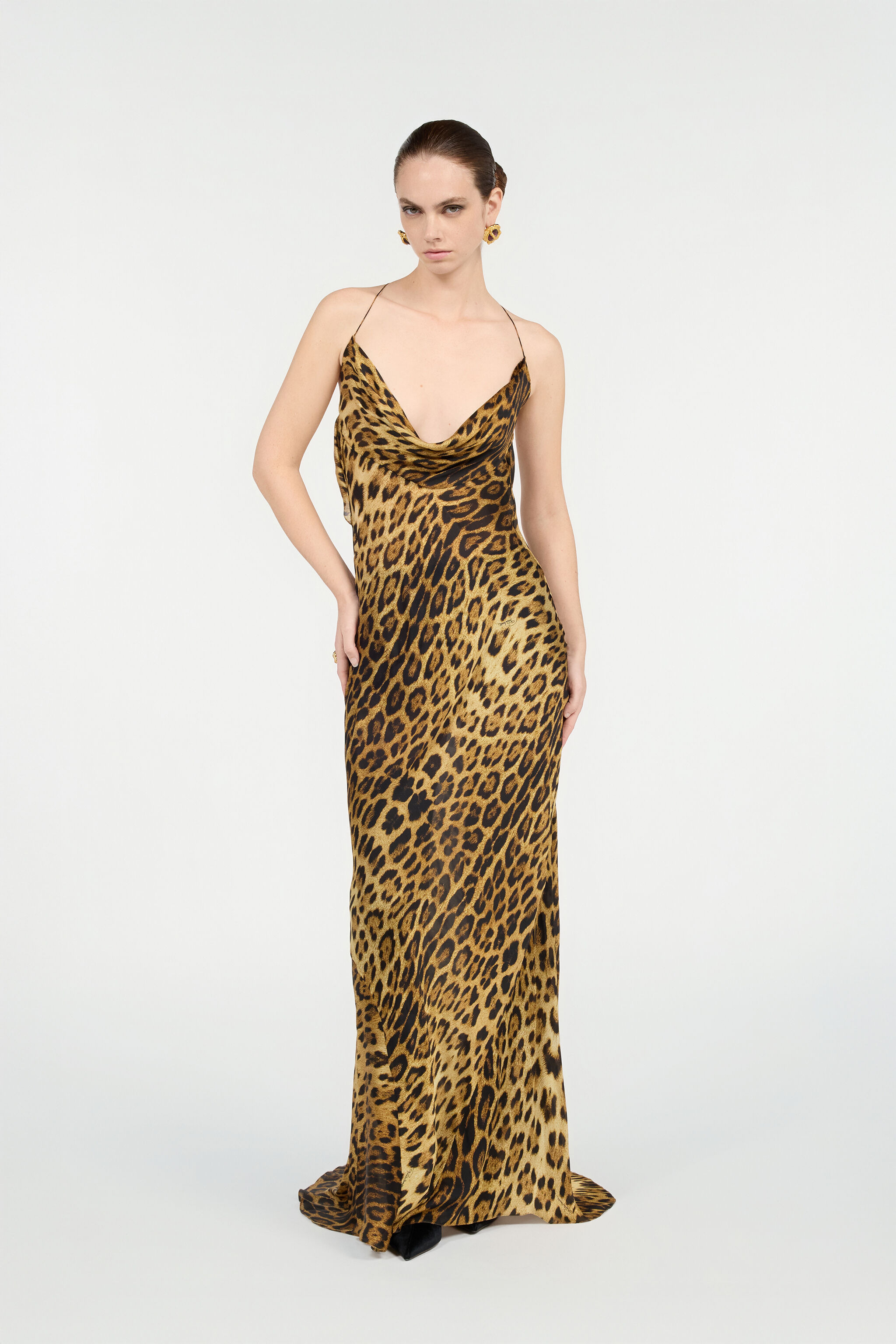 Long Silk Dress With Jaguar Skin Print - 2