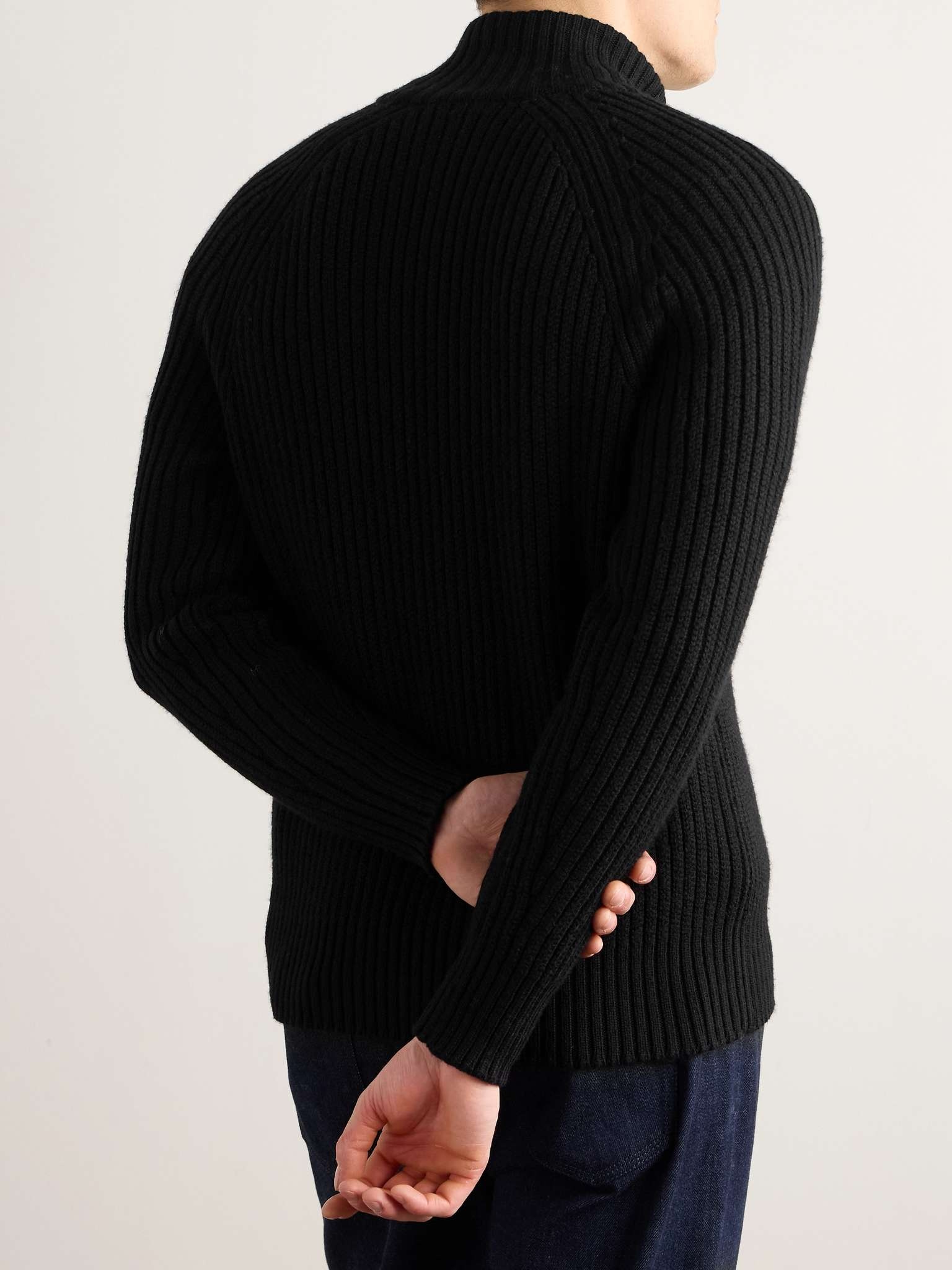 Slim-Fit Ribbed Wool and Cashmere-Blend Zip-Up Cardigan - 4