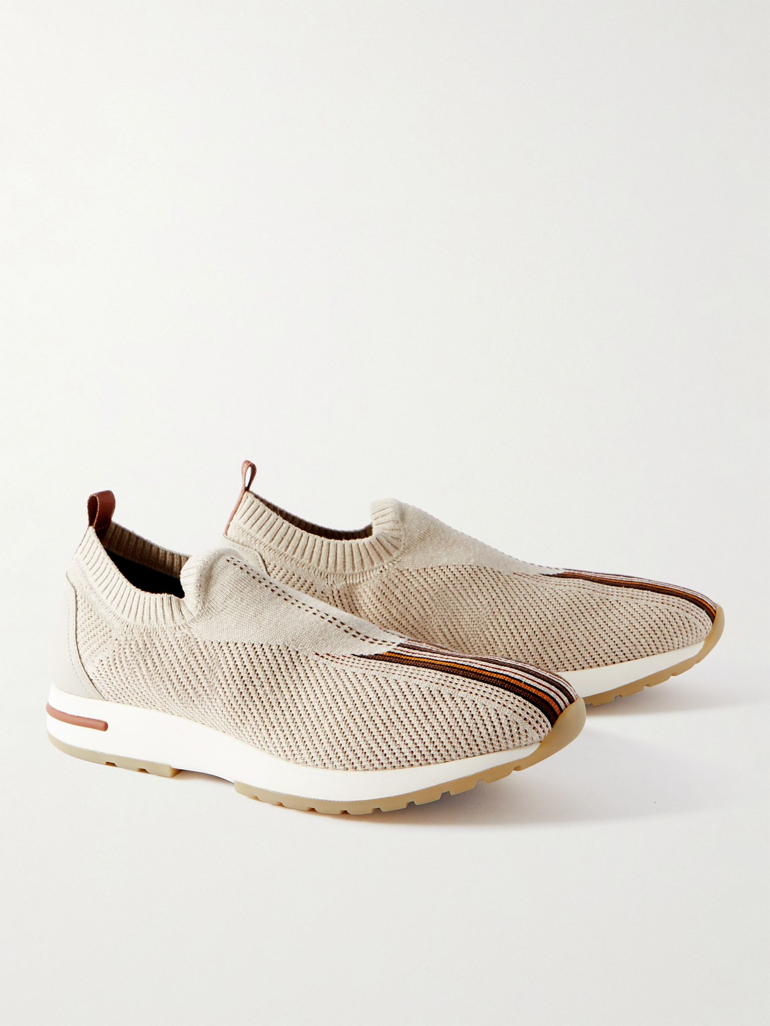360 Lp Flexy Walk Leather-Trimmed Linen and Silk-Blend Slip-On Sneakers Beige - 4