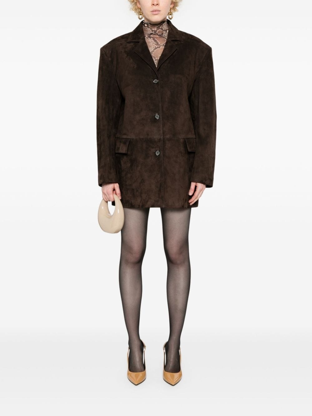 suede single-breasted blazer - 2