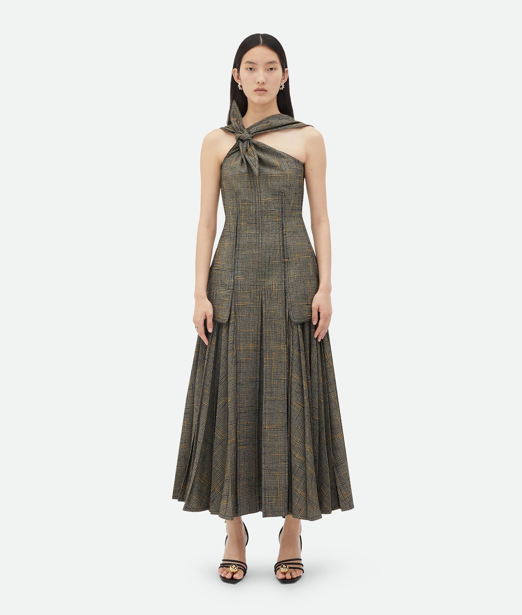 Viscose And Silk Criss-Cross Long Dress With Knot - 1