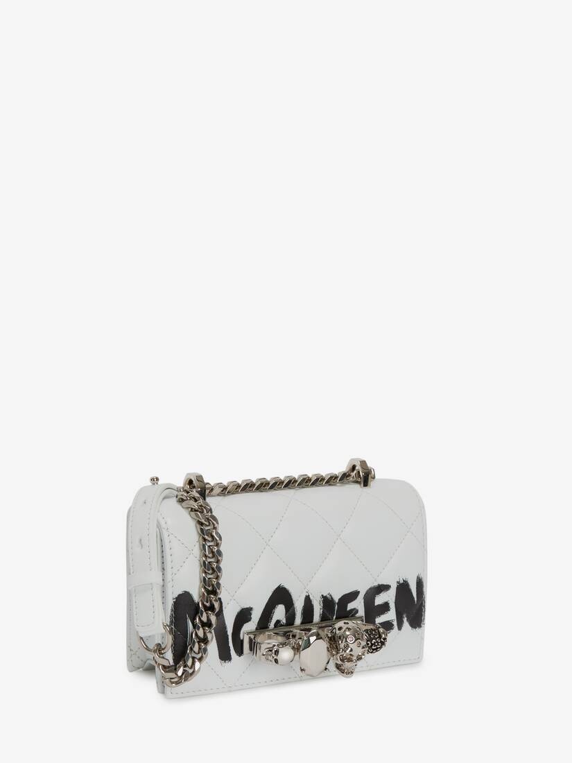 Mini Jewelled Satchel in White/black - 2
