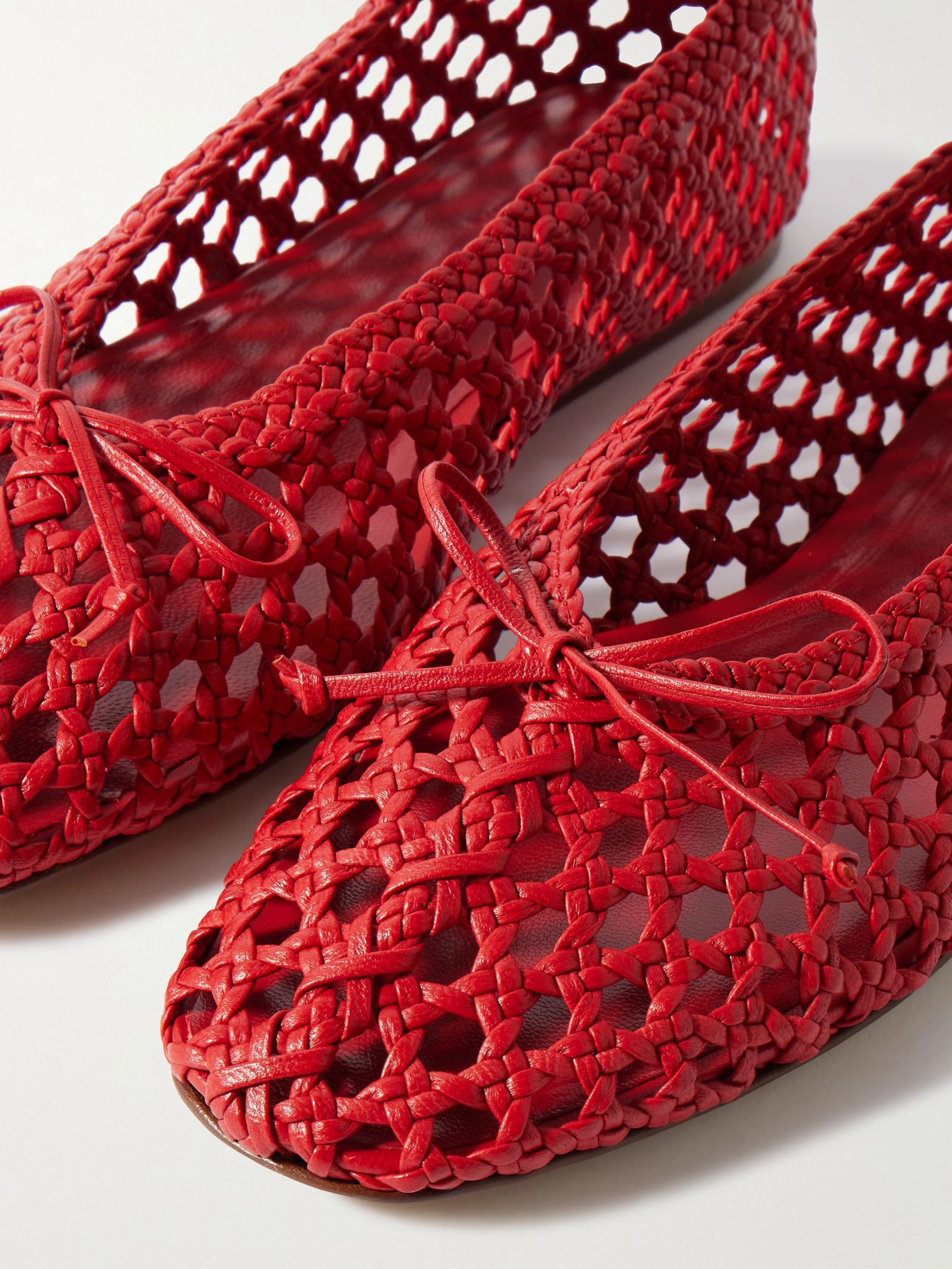 Regency bow-embellished woven leather ballet flats Crimson - 4