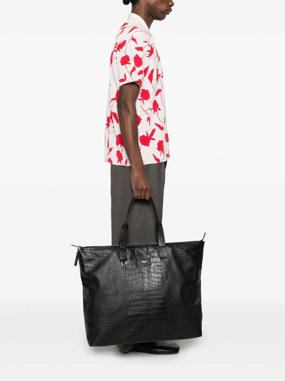 crocodile-embossed leather tote bag - 2
