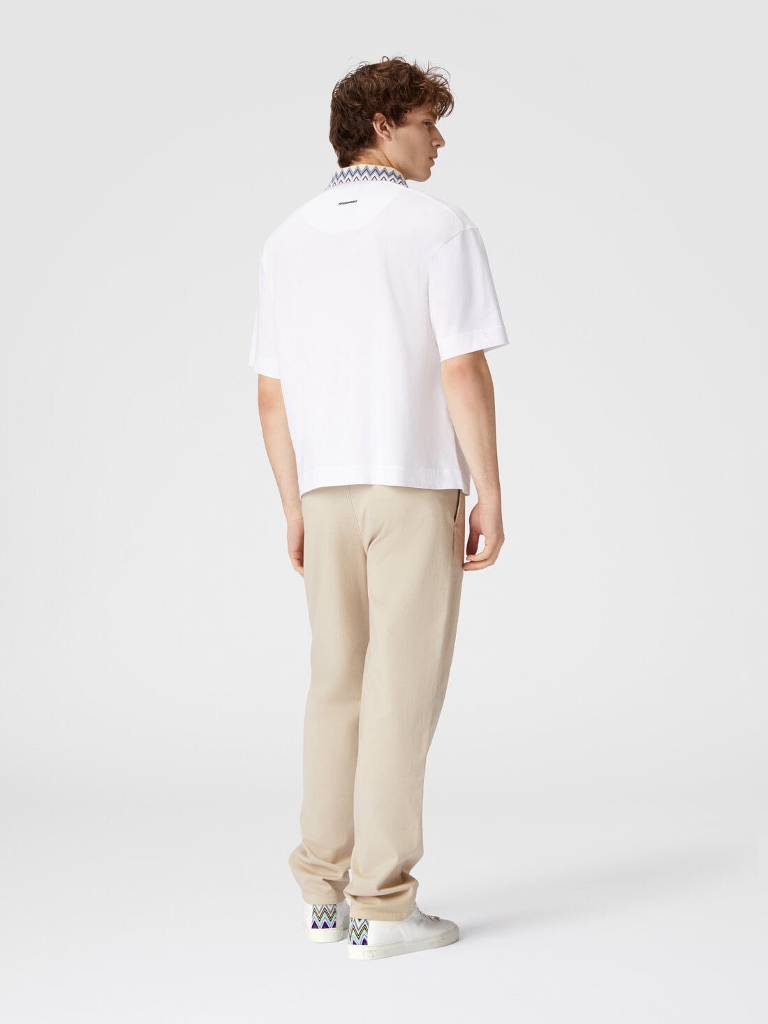 Cotton jersey polo shirt with chevron knit inserts - 3