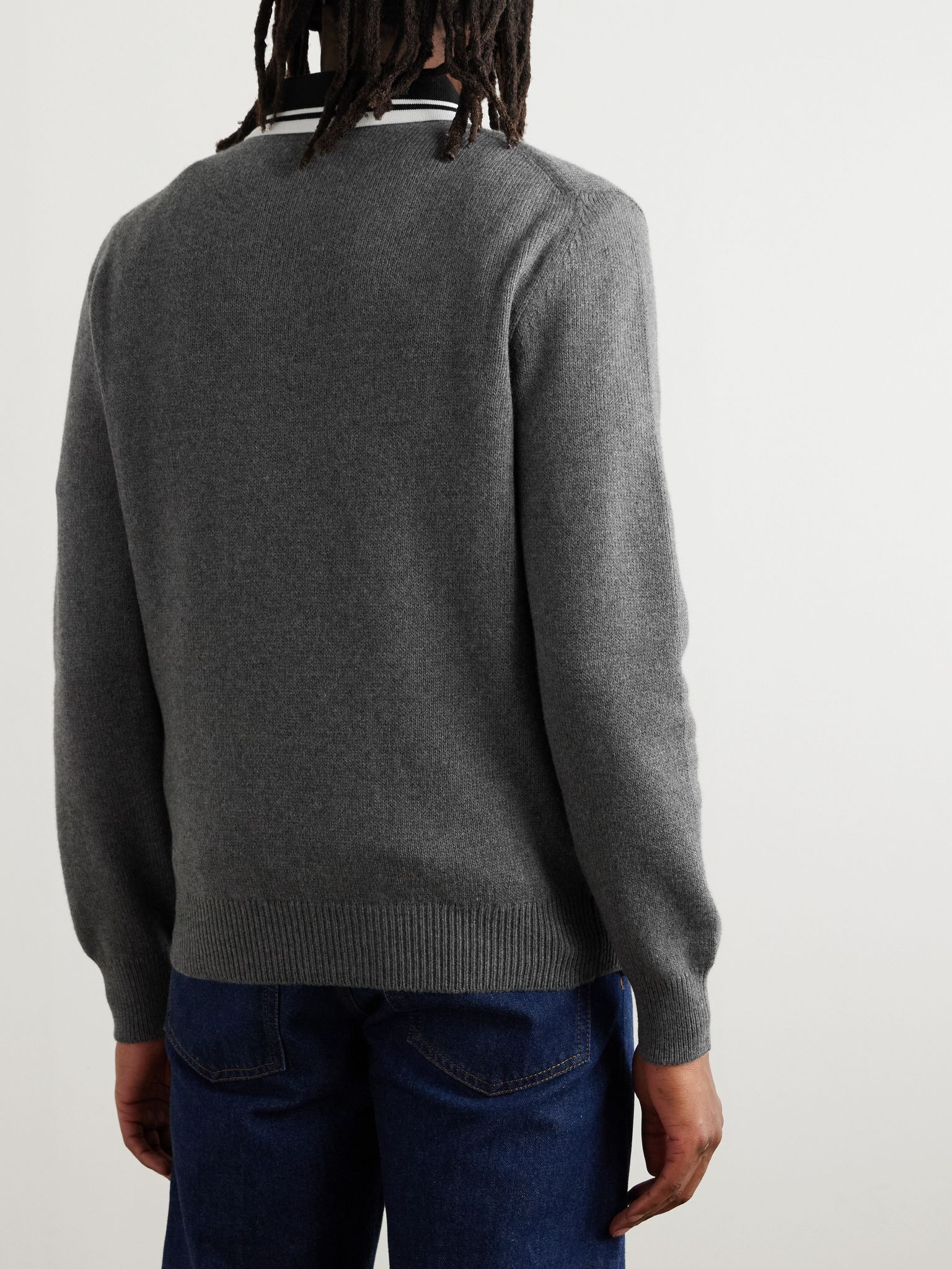 Logo-Embroidered Wool and Cashmere-Blend Sweater Gray - 3