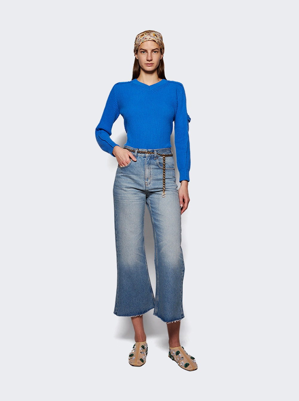 Wide Leg Cropped Jean Pale Blue - 2