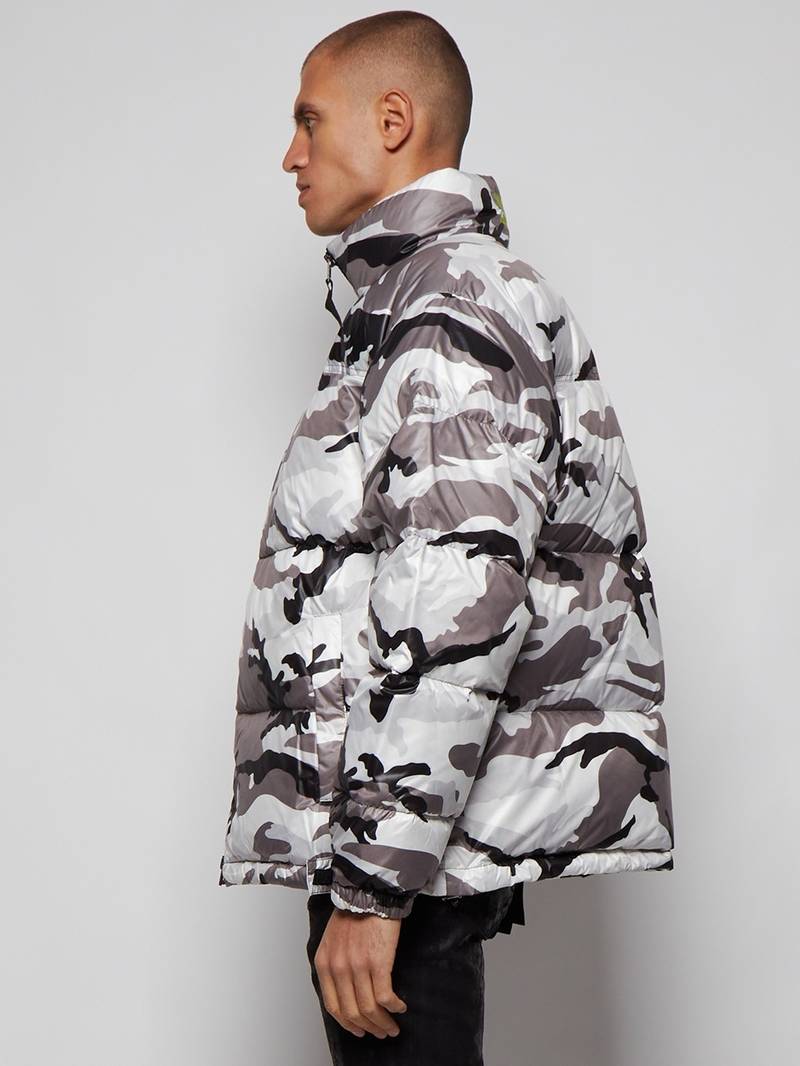 Logo Camo Puffer Jacket White Grey And Black 4