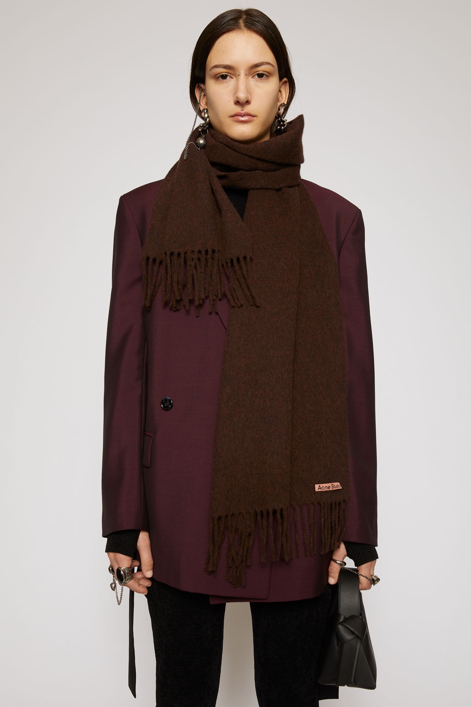 Narrow wool scarf brown melange - 4