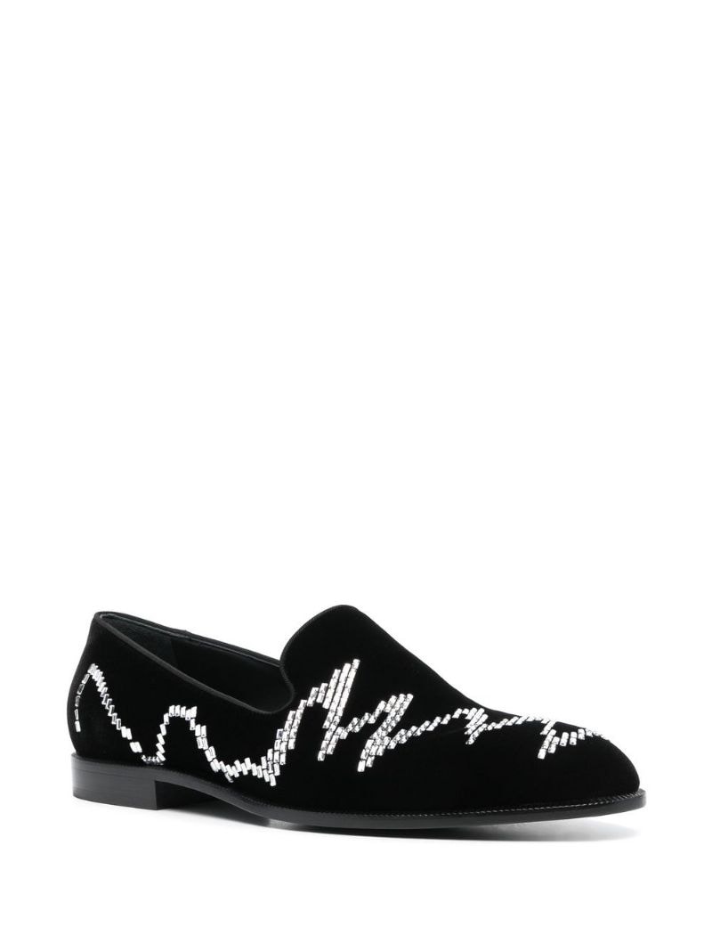 crystal-embellished velvet loafers - 3