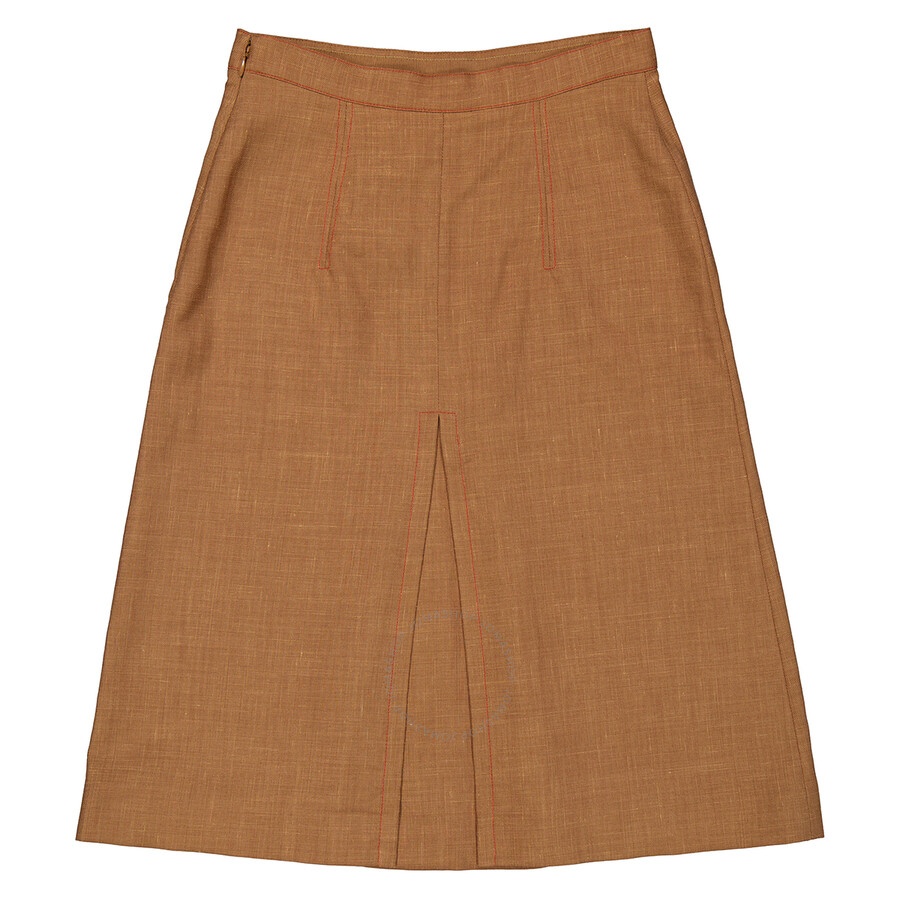 Burberry Ladies Topstitch Detail Wool-blend A-line Skirt - 1