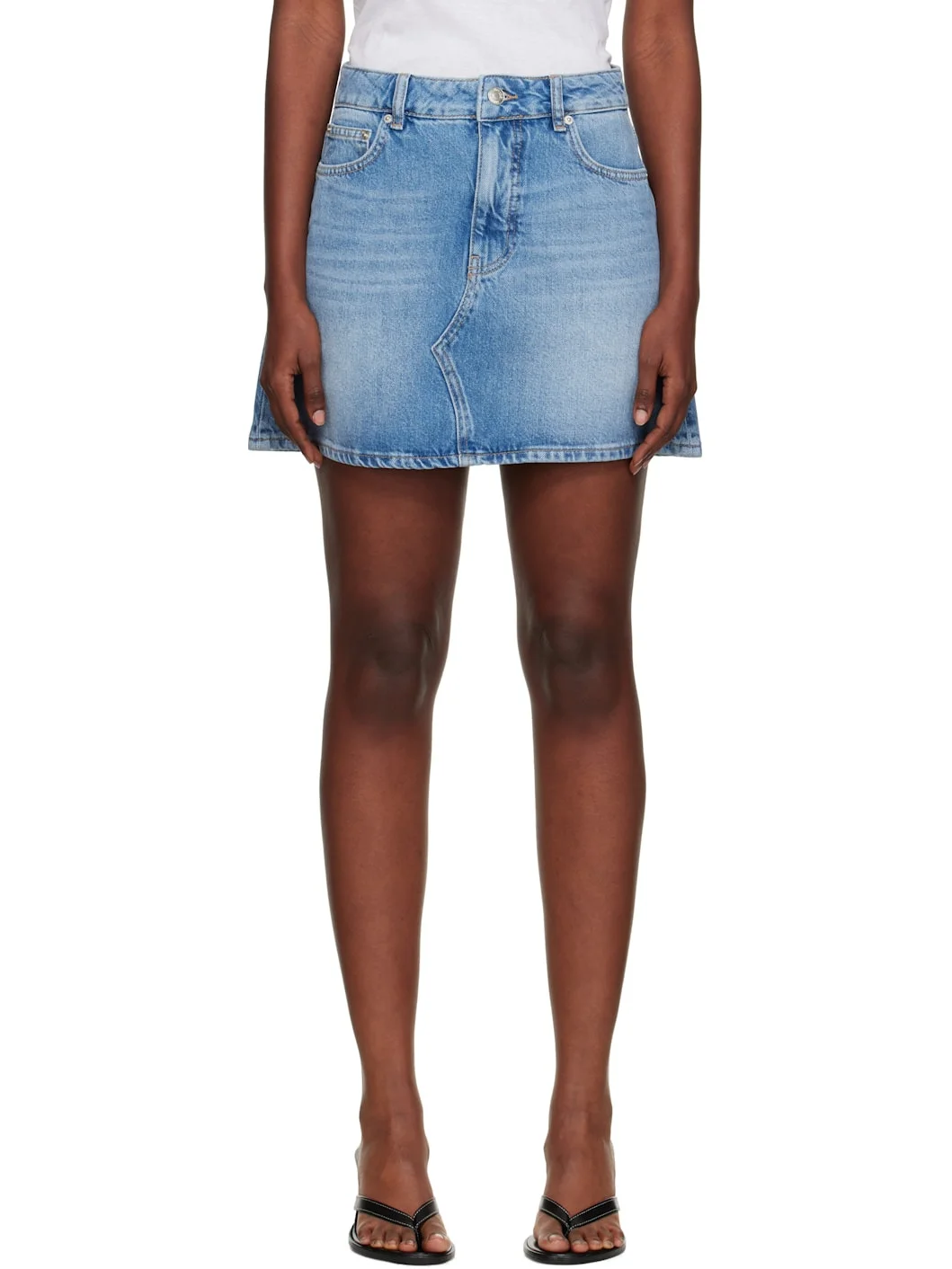 Blue A-Line Denim Miniskirt - 1