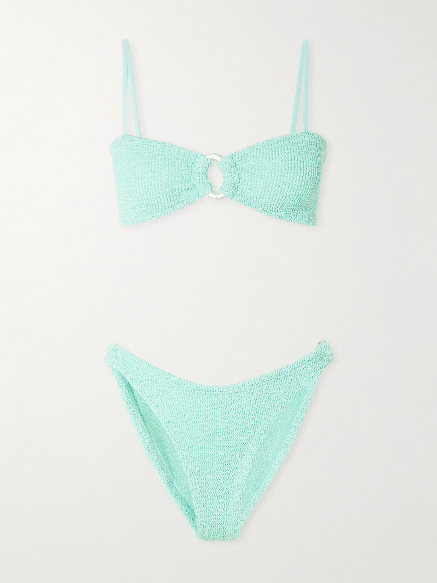 Misty faux pearl-embellished seersucker bikini Mint - 1