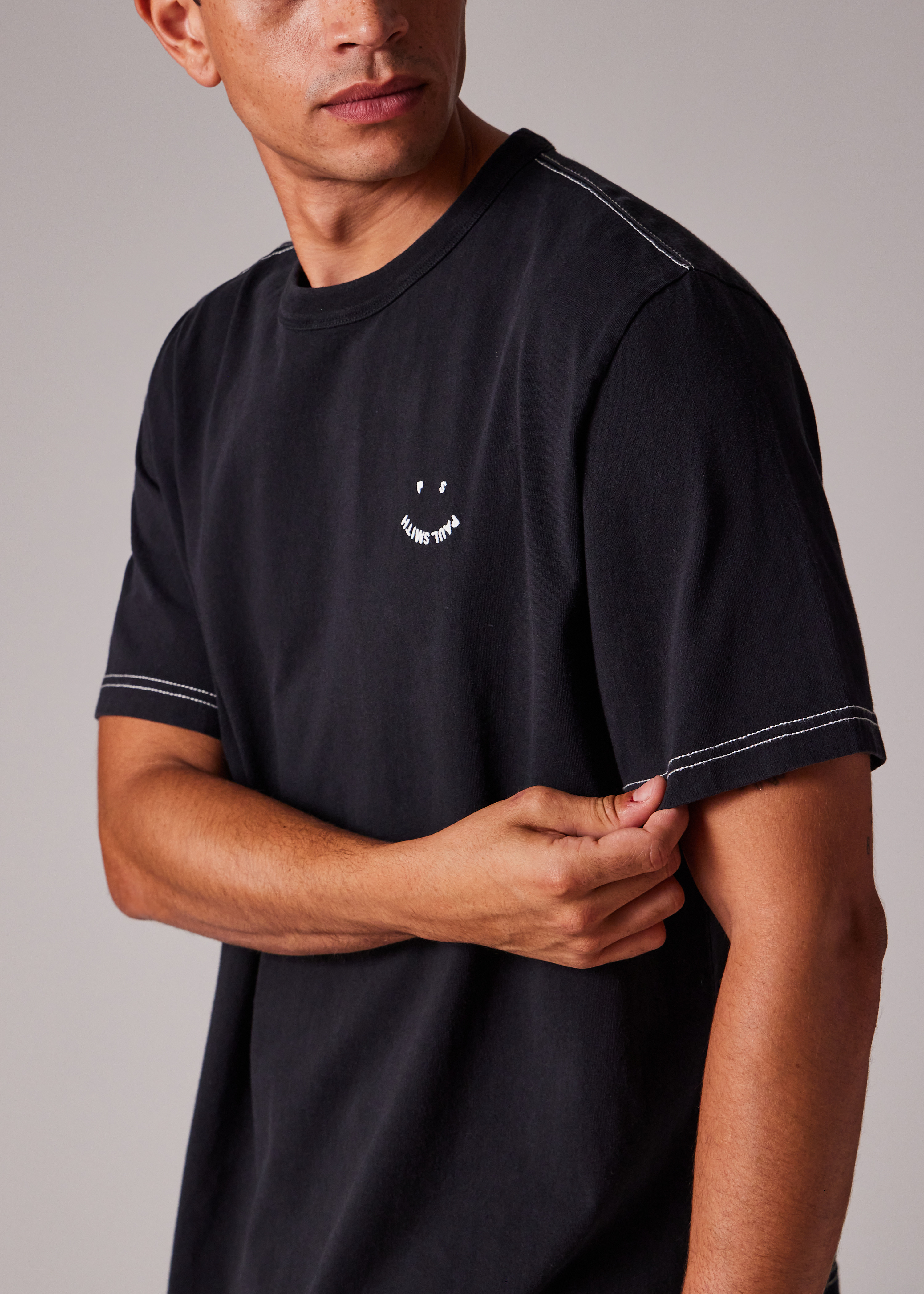 Black Pigment Dyed 'Happy' T-Shirt - 4