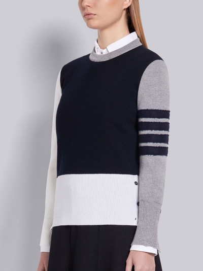 Thom Browne Navy Fun-mix Milano Stitch Fine Merino Wool Crewneck Shetland Tonal 4-Bar Pullover outlook