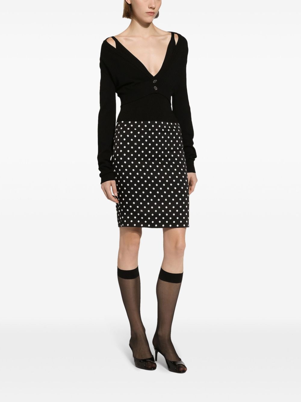 polka-dot print pencil skirt - 2