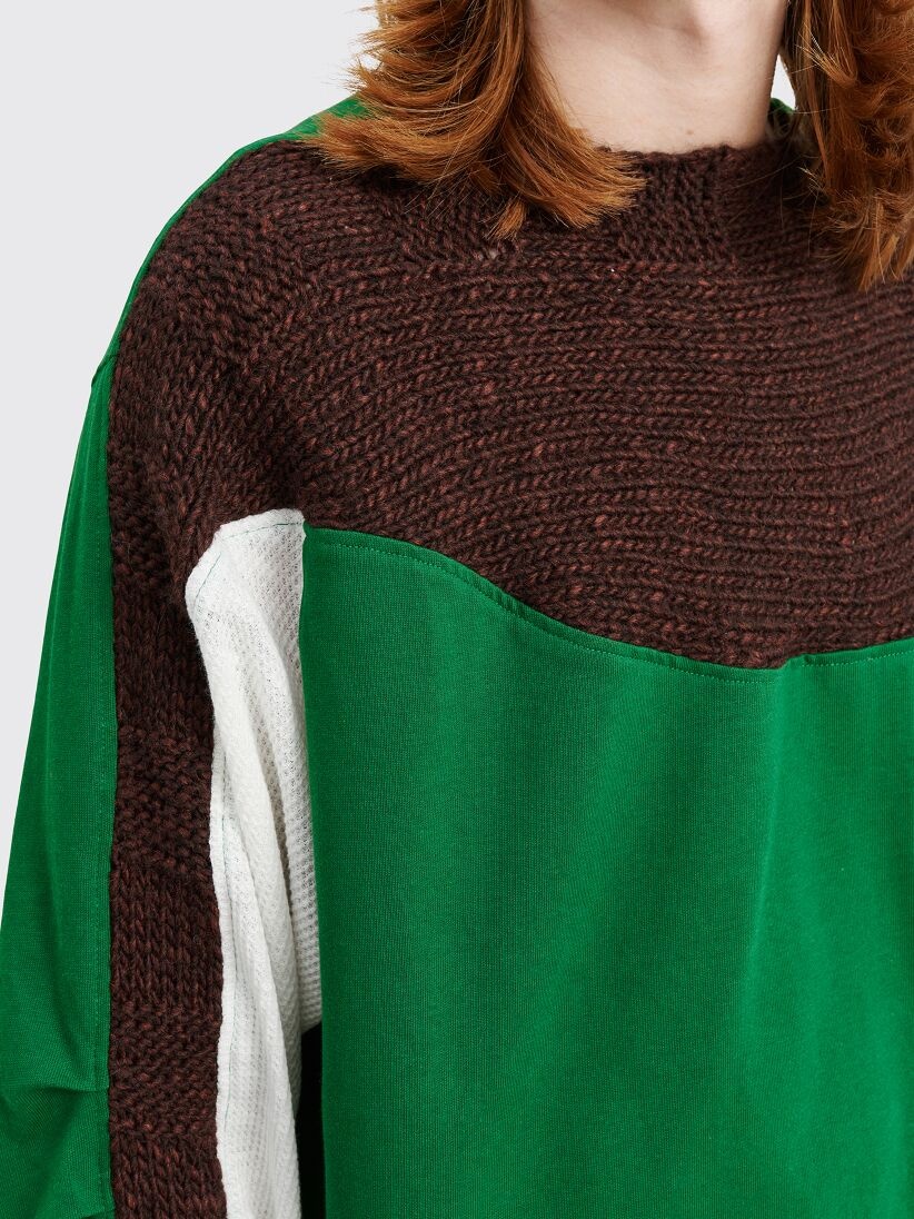 Kiko Kostadinov KIKO KOSTADINOV SOLON KNIT HYBRID LS TOP JERSEY HUNTER  GREEN / RUST | tresbien | REVERSIBLE