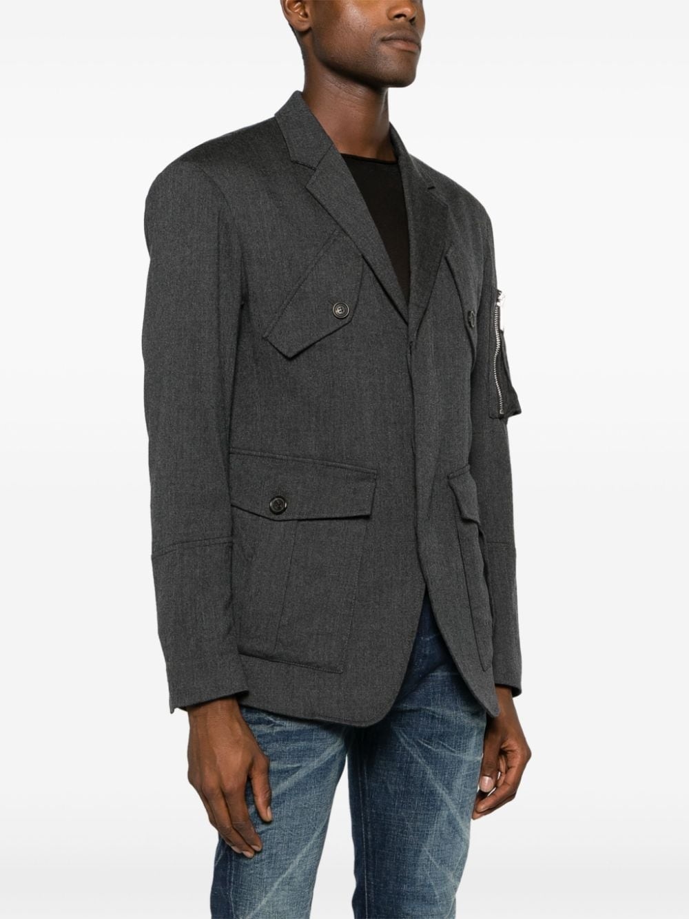 multiple-pocket single-breasted blazer - 3