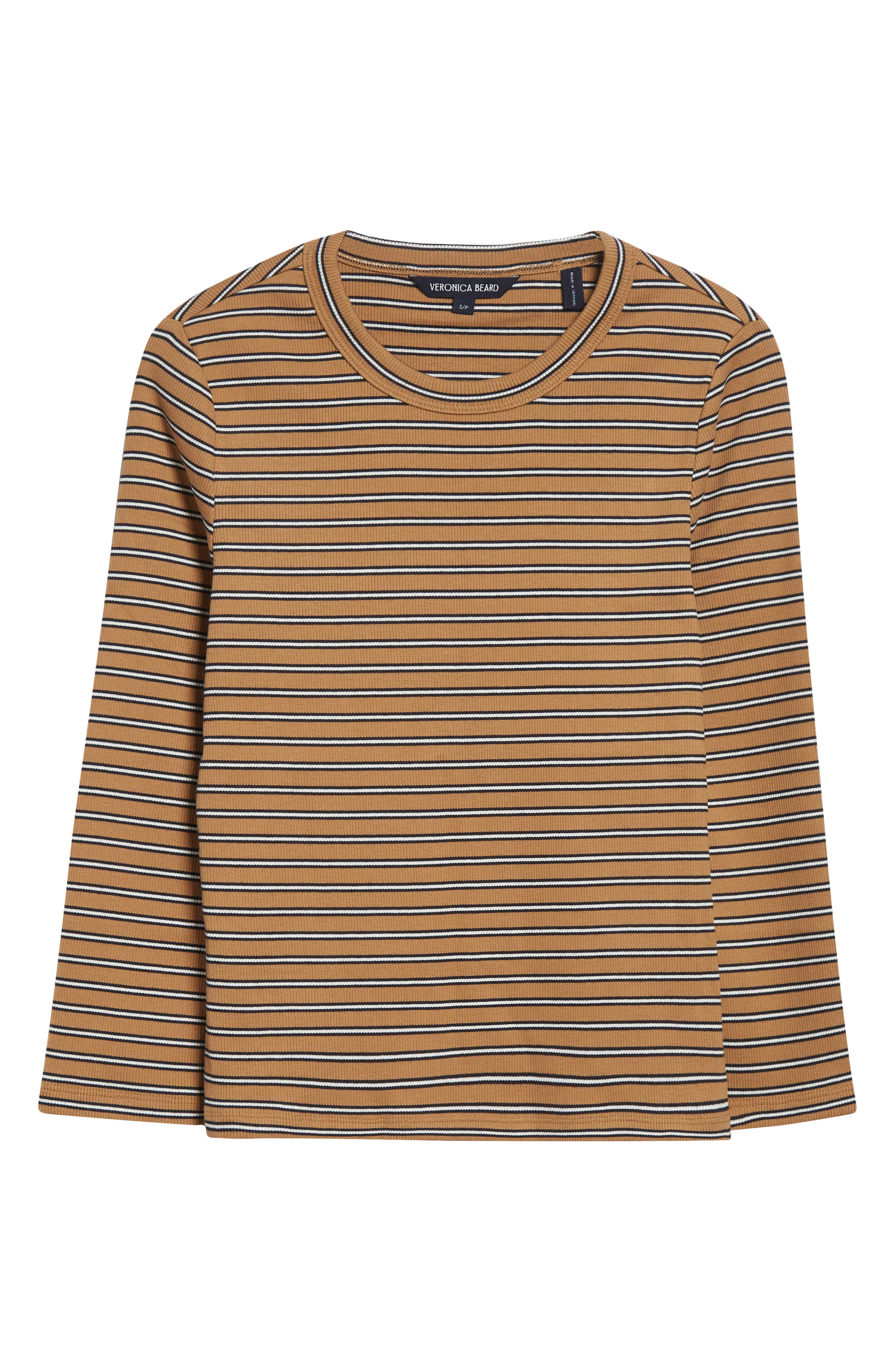 Veronica Beard Pruitt Stripe Three Quarter Sleeve Cotton T-Shirt in Brown Multi at Nordstrom - 6
