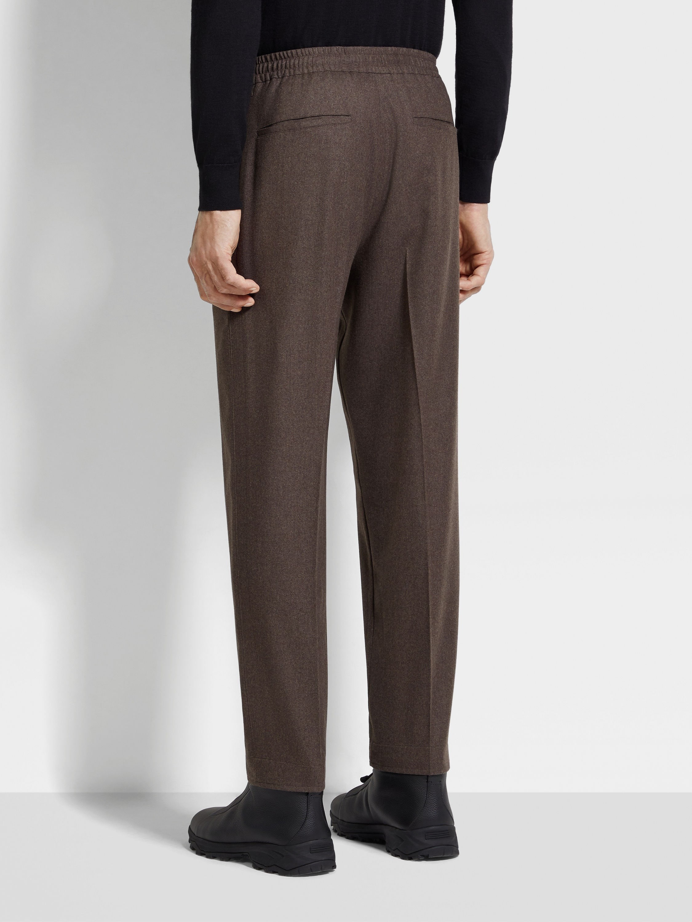 DARK BROWN 15MILMIL15 WOOL SILK AND CASHMERE PANTS - 5