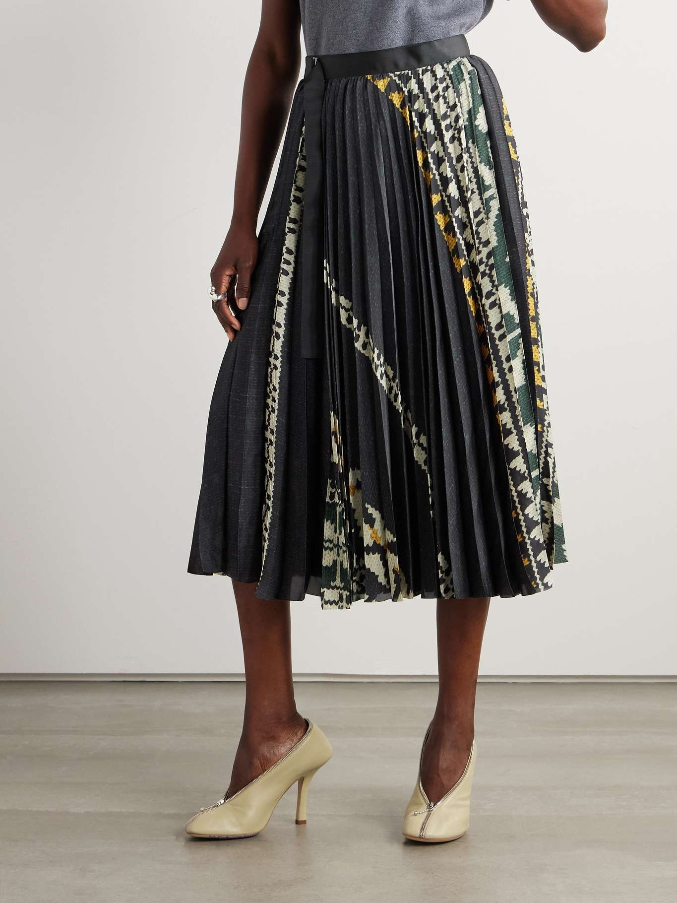 Pleated printed twill midi skirt - 3