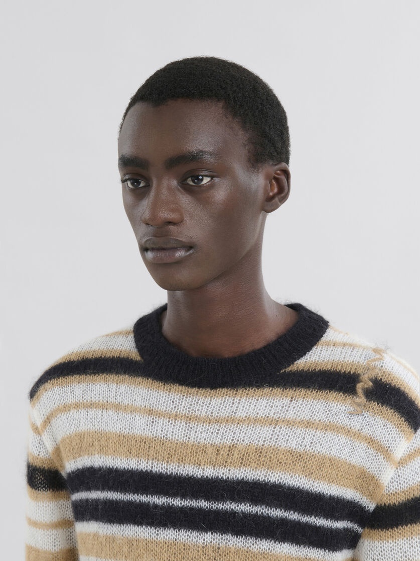 BEIGE STRIPED BRUSHED MOHAIR JUMPER - 4