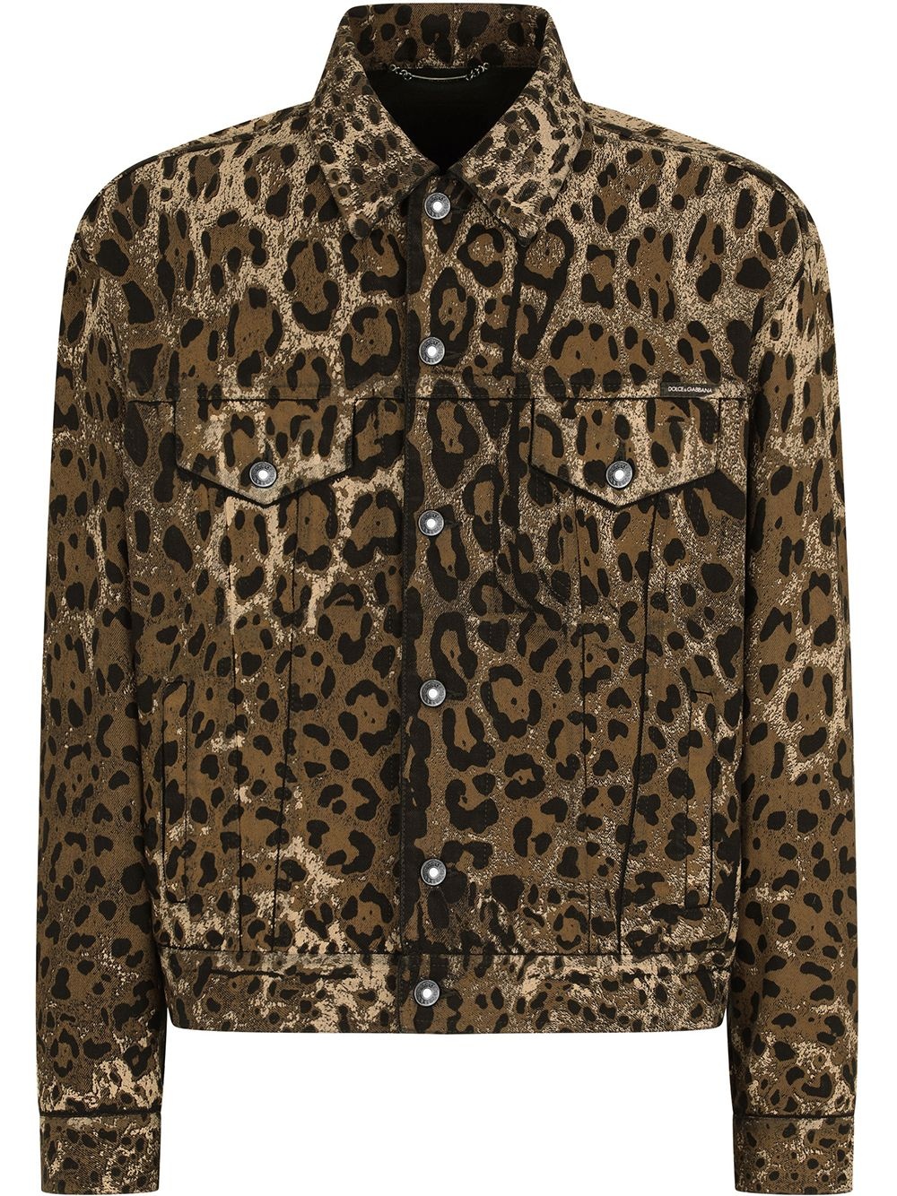 leopard print denim jacket - 1