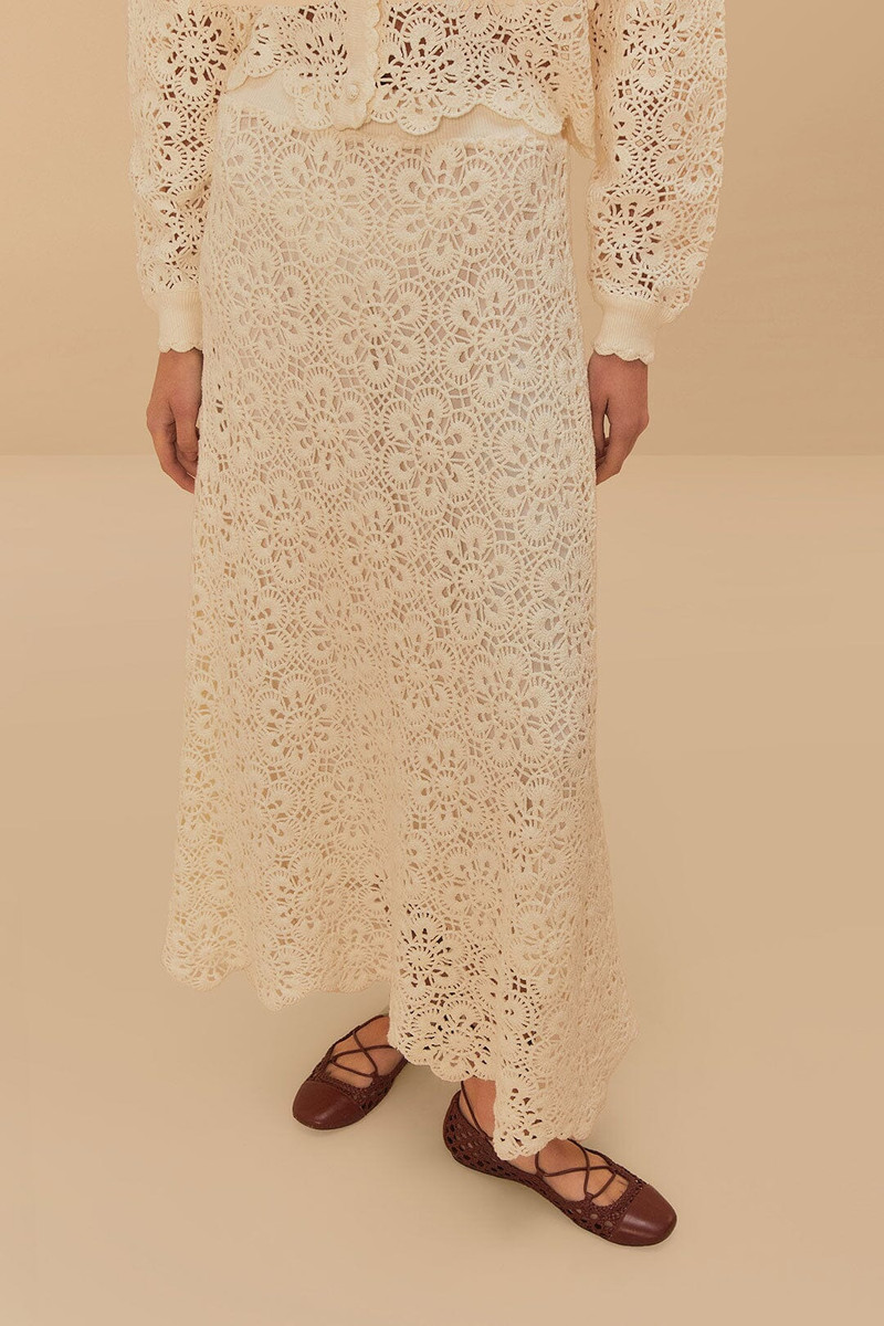 FARM RIO Off-White Flower Crochet Skirt outlook