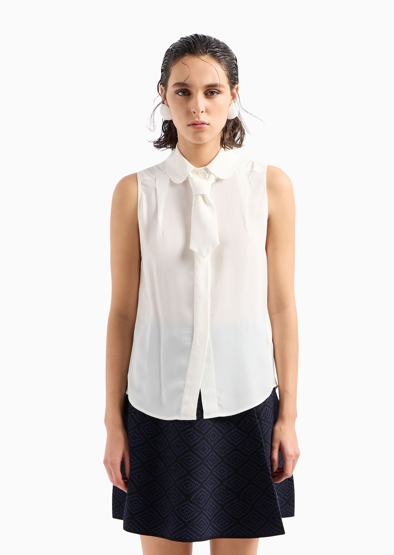 Viscose-crêpe darted top with necktie detail - 2