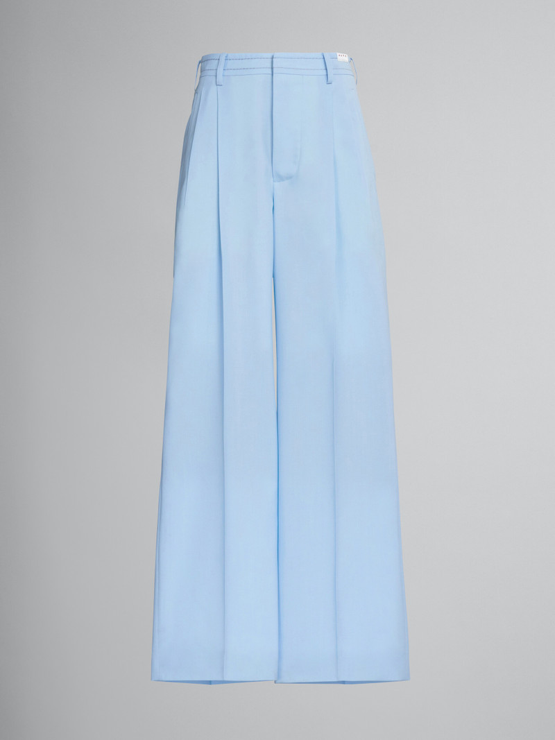 WIDE-LEG TROUSERS IN LIGHT BLUE TROPICAL WOOL - 1