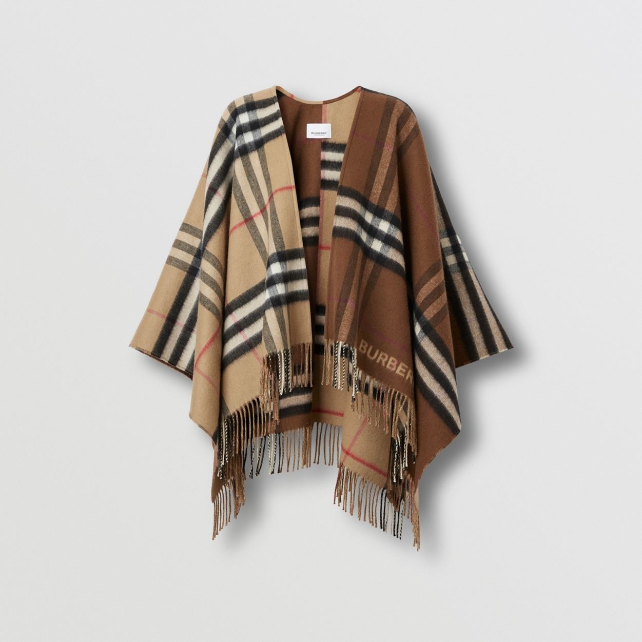 Contrast Check Wool Cashmere Cape - 1