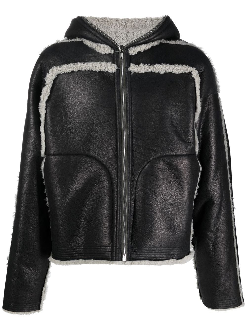 shearling-trim leather jacket - 1