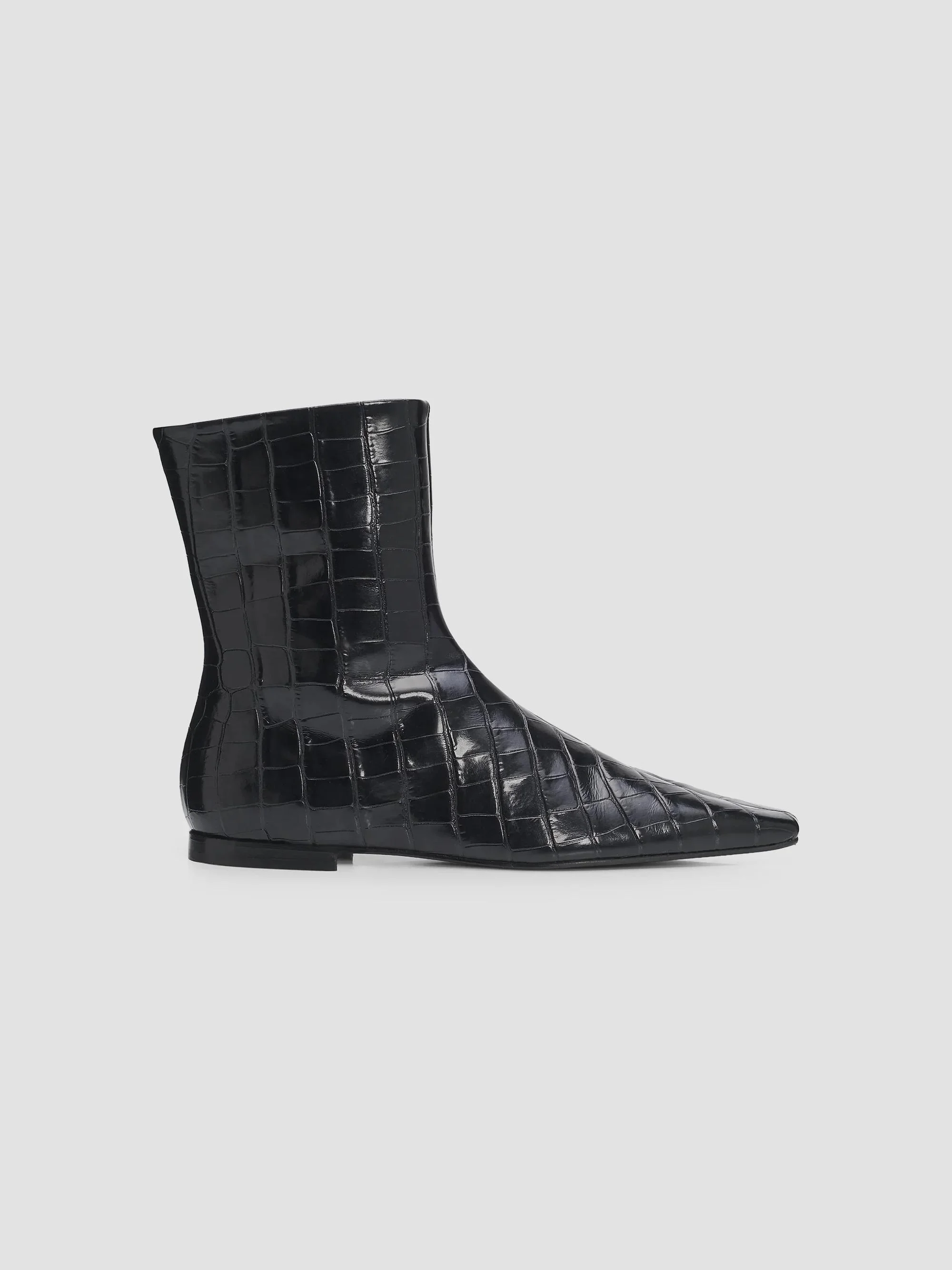Women's Croc-Embossed Leather Chelsea Boots - Black - 1