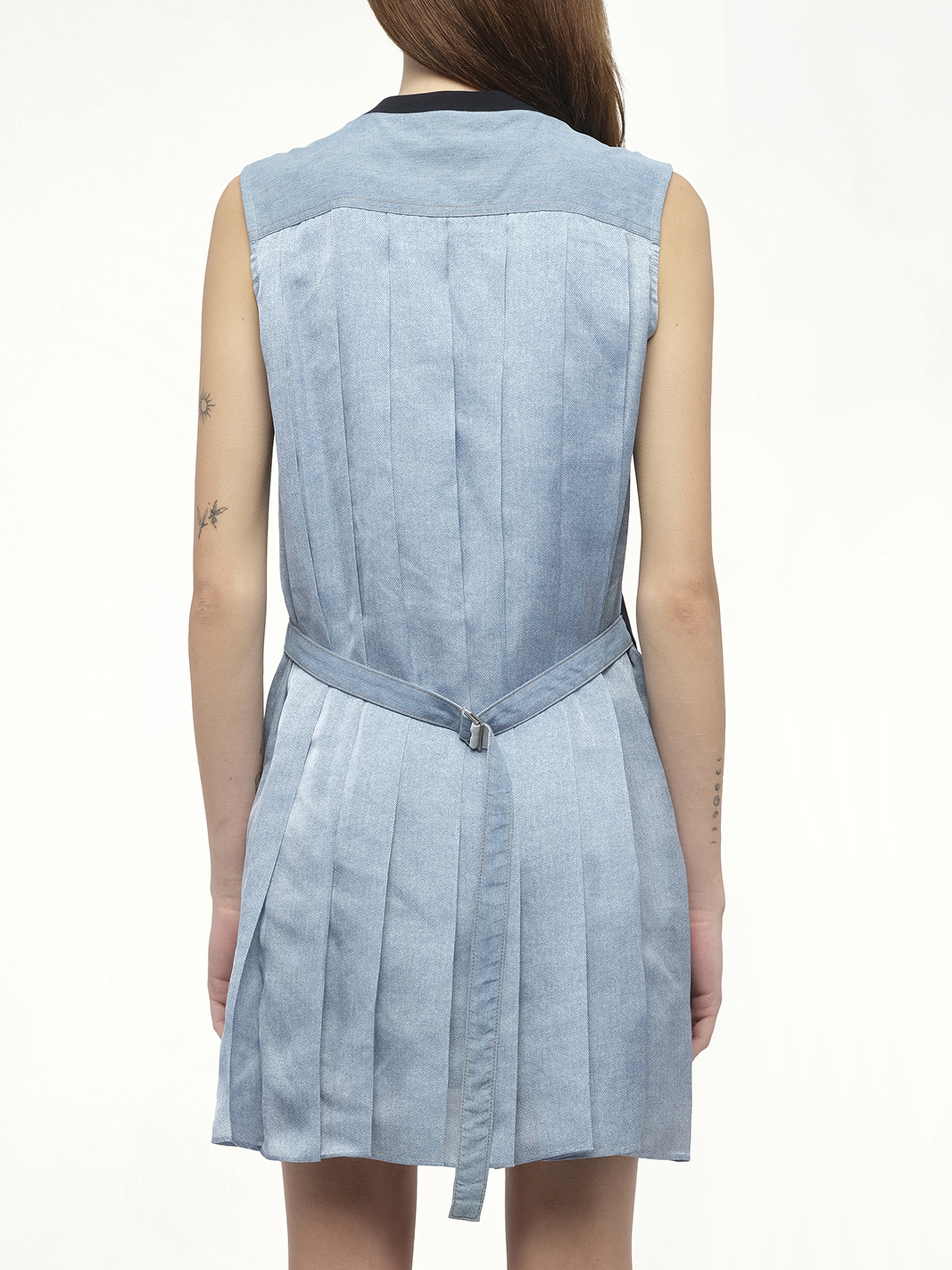 Denim x Cotton Jersey Dress in Navy/Light Blue - 6