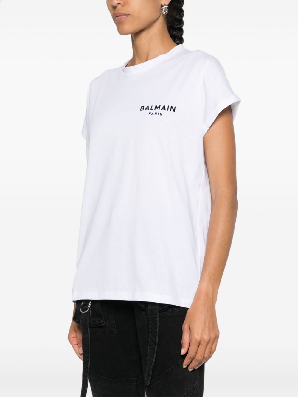 flocked-logo cotton T-shirt - 3