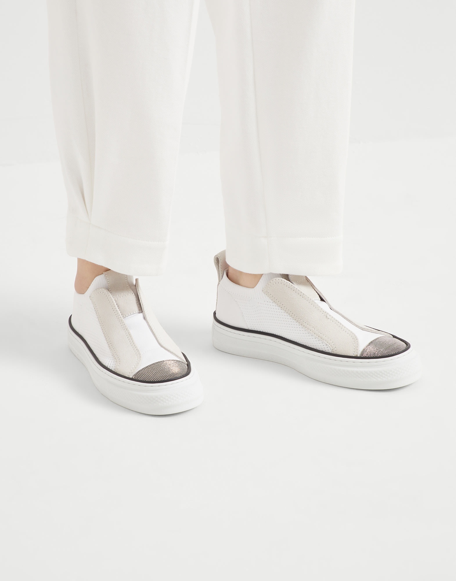 Knit and suede slip-on sneakers with precious toe - 4