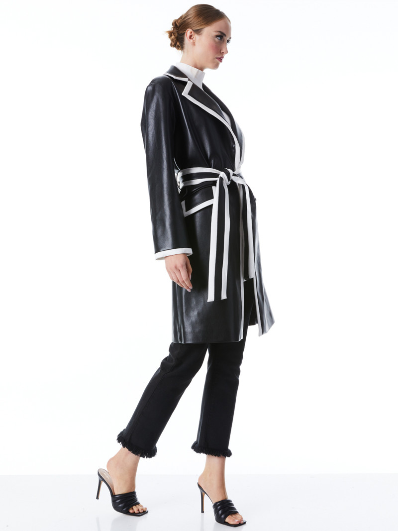 Alice + Olivia SABRA COMBINATION VEGAN LEATHER TRENCH COAT outlook