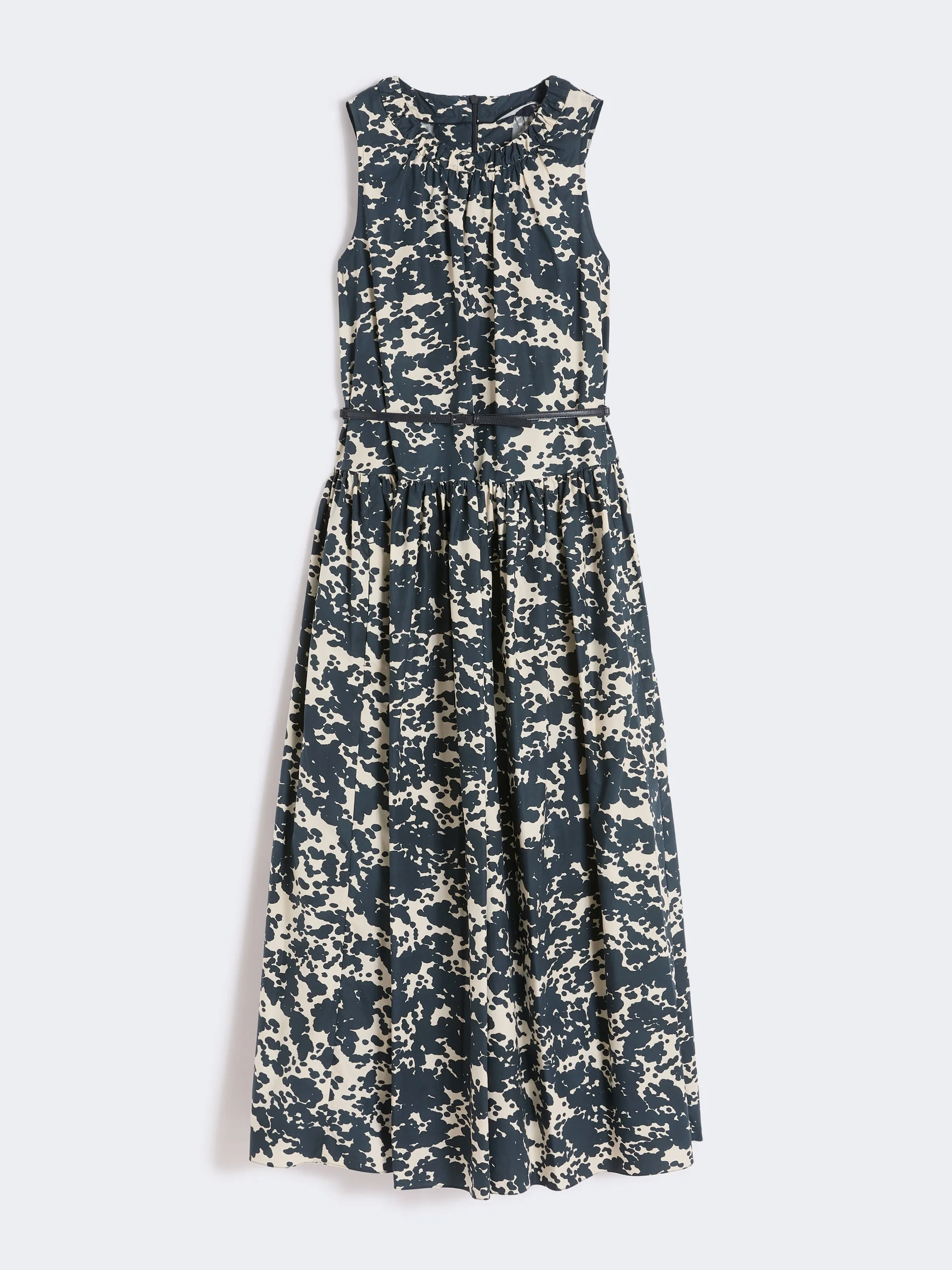 Printed cotton dress with belt - ULTRAMARINE - 1