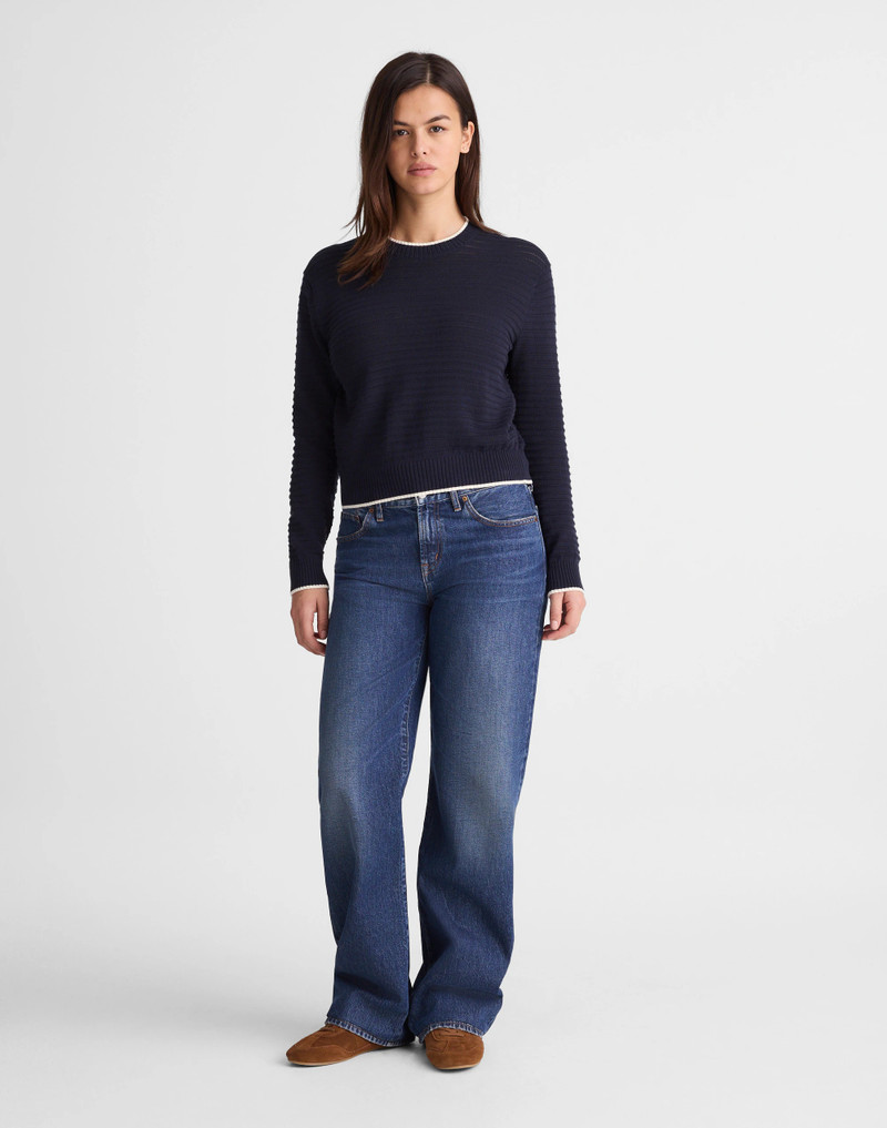 Striped Textured-Stitch Crewneck Sweater in 100% Cotton 3