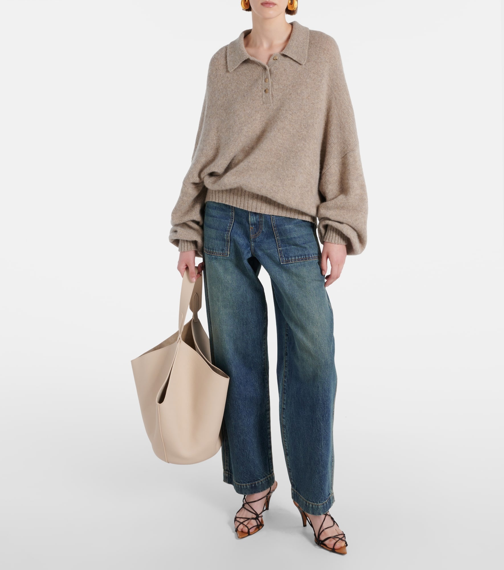 Lotus Medium leather tote bag - 5