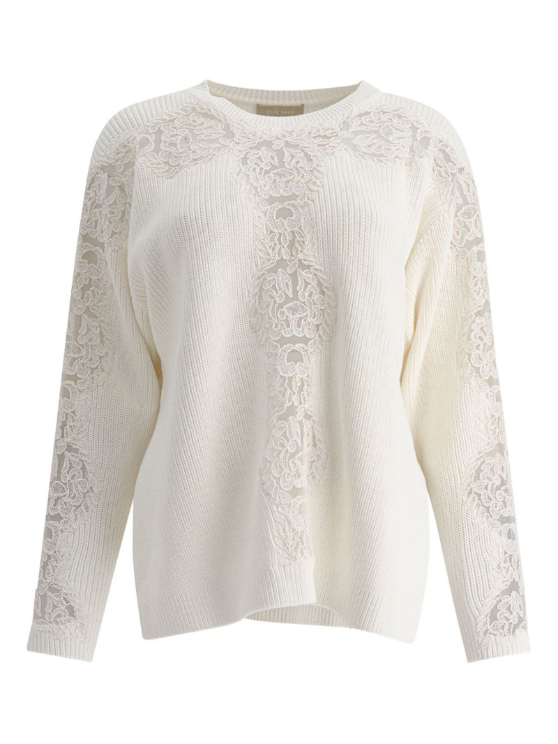 lace-insert cotton sweater 1