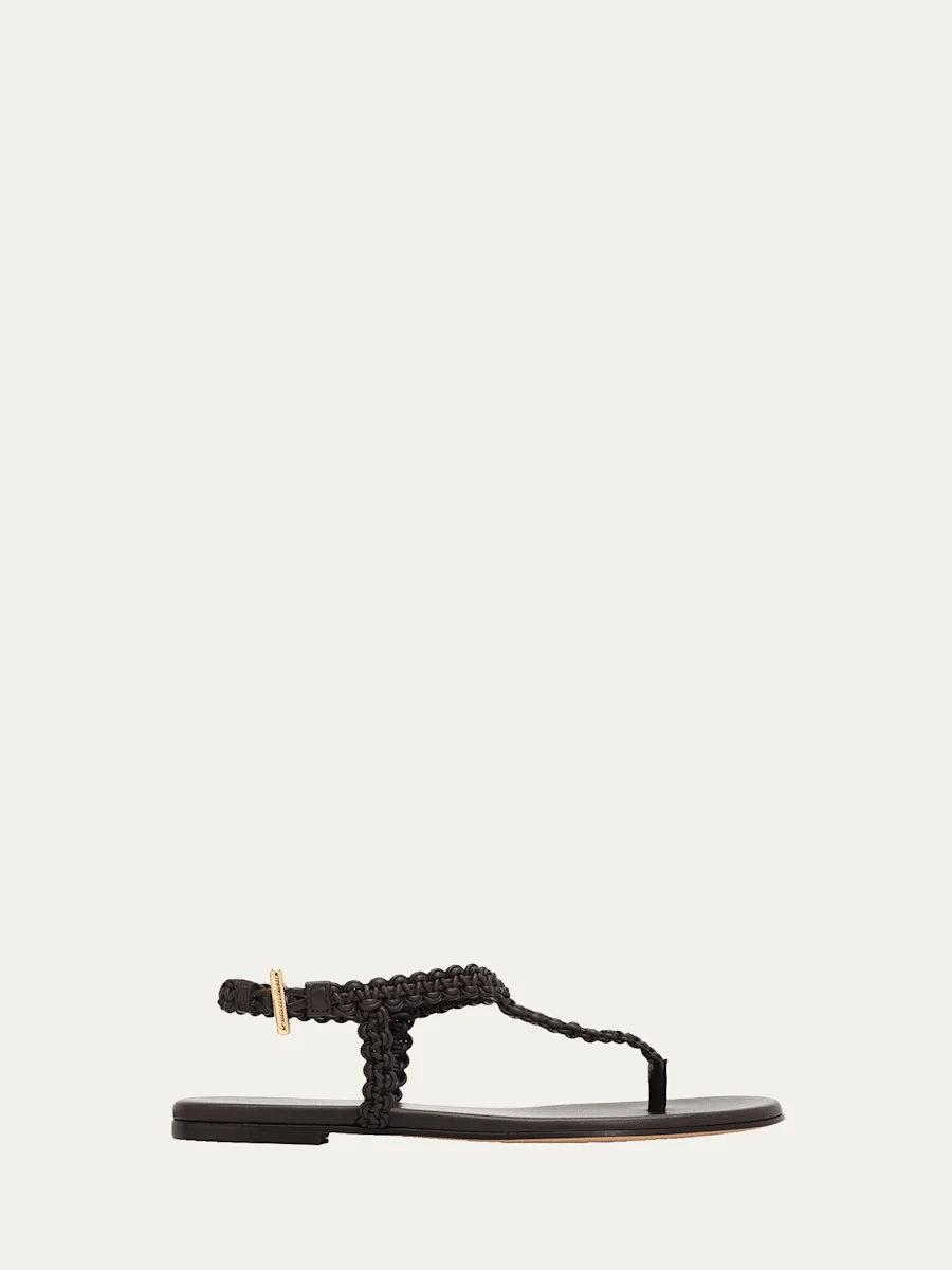 Braided Nappa Leather Flat Thong Sandals - 1