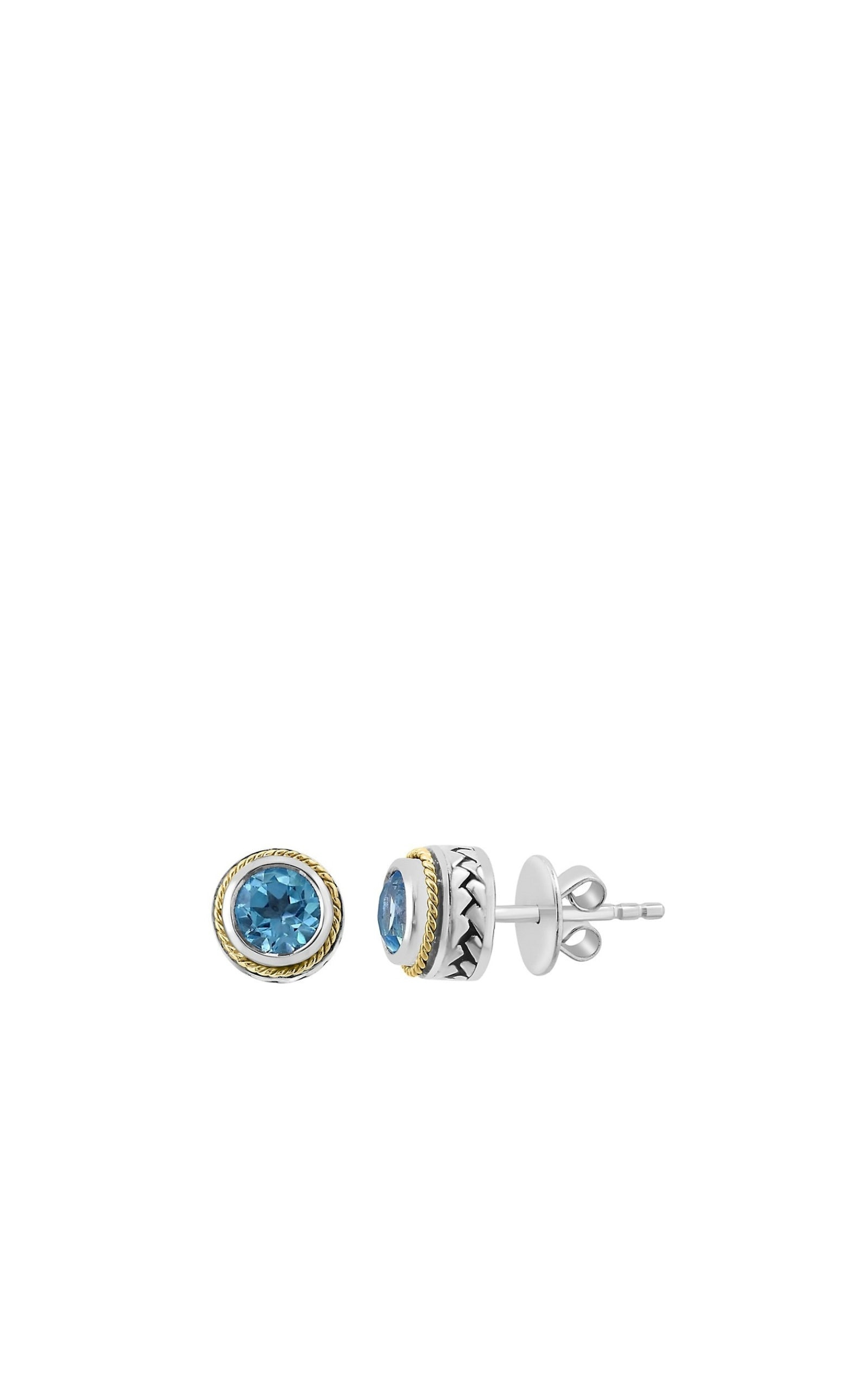 Sterling Silver, 18K Yellow Gold & Blue Topaz Stud Earrings - 3
