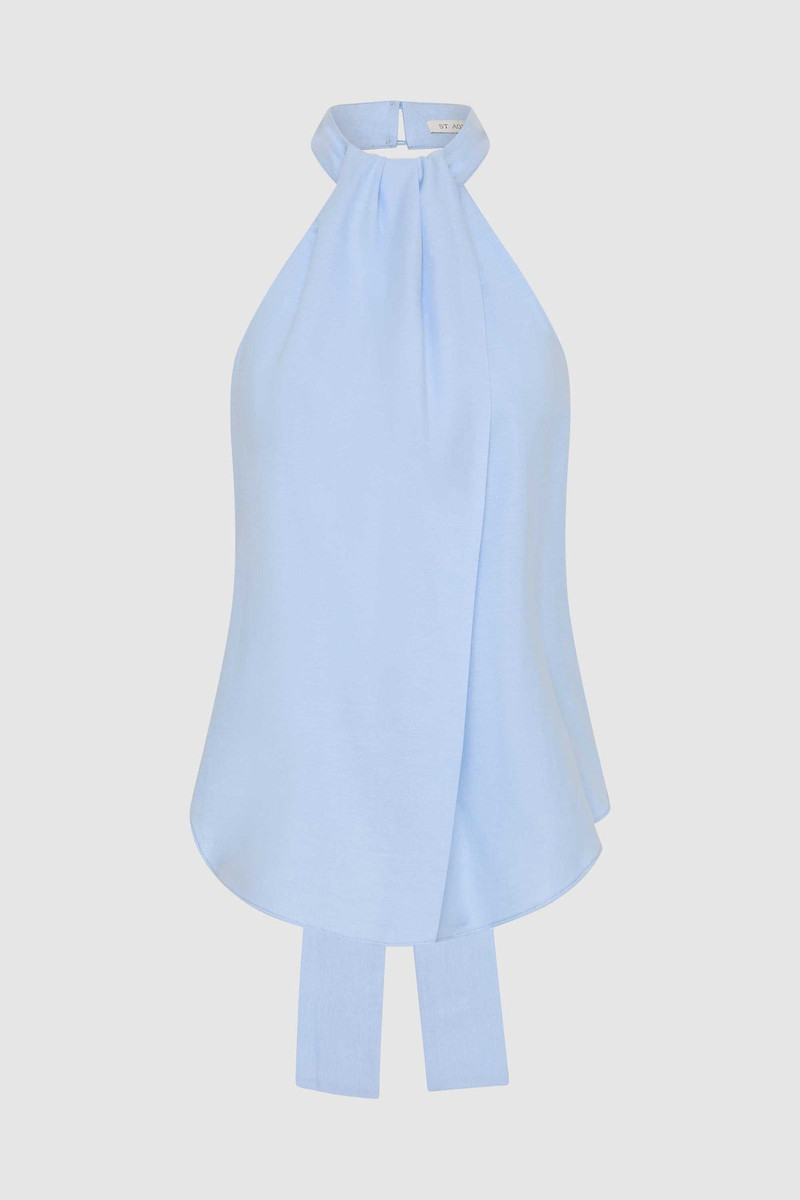 Oxford Halter Tie Back Top - Ciel Blue 1