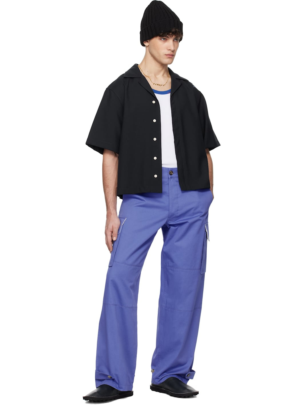 Blue Organic Cotton Cargo Pants - 4