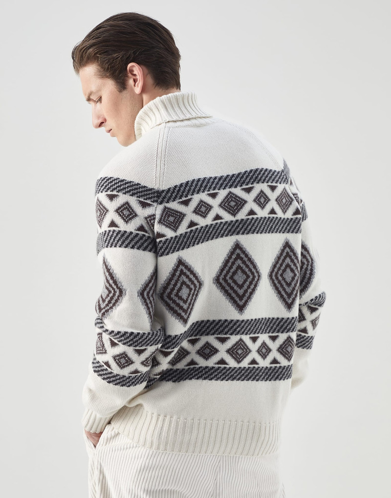Brunello Cucinelli Ethnic Jacquard turtleneck sweater in cashmere outlook