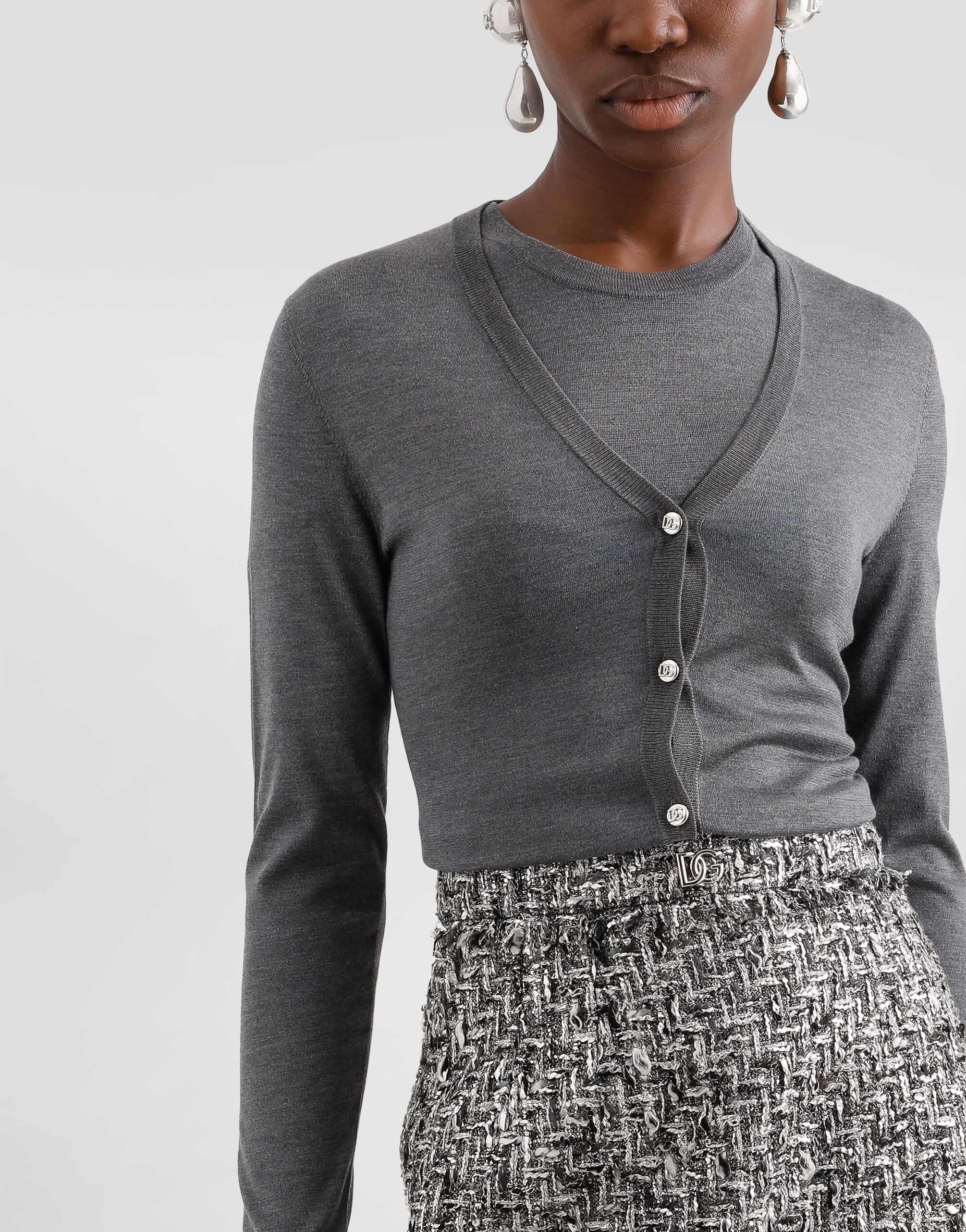Silk V-neck cardigan with DG logo embroidery - 4