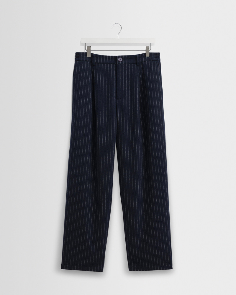 Malham - Navy Pinstripe Wool Trousers 1