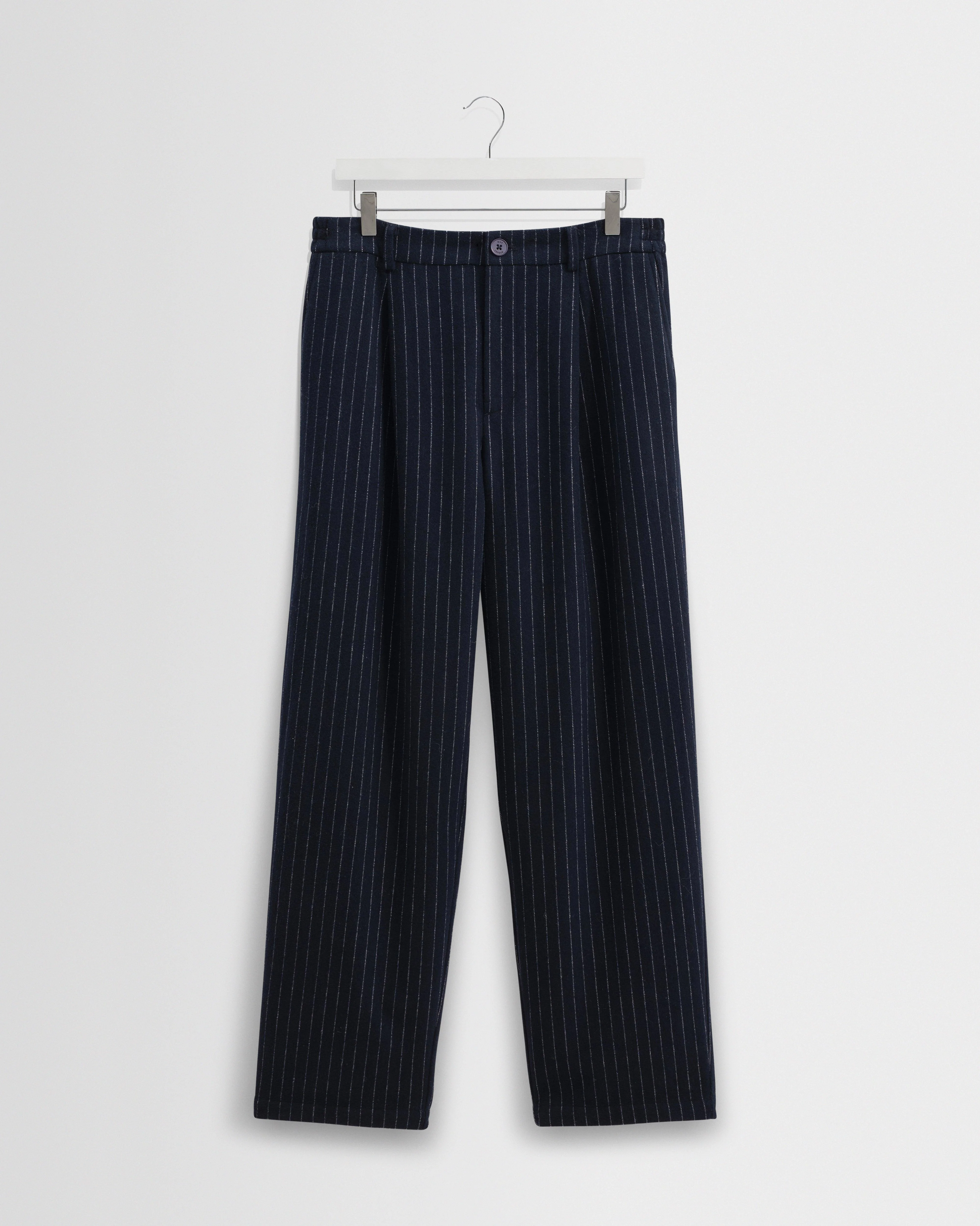 Malham - Navy Pinstripe Wool Trousers - 1